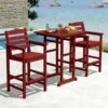 3-Pieces HDPE Plastic Square 46 In. Outdoor Bar Set In Burgandy