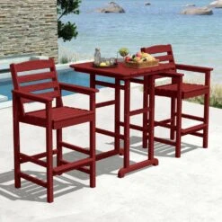 3-Pieces HDPE Plastic Square 46 In. Outdoor Bar Set In Burgandy