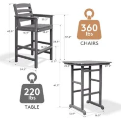 3-Pieces HDPE Plastic Square 46 In. Outdoor Bar Set In Gray -More Furniture Store jearey outdoor bar sets jygjy3jt gray 4f 1000