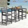 3-Pieces HDPE Plastic Square 46 In. Outdoor Bar Set In Gray