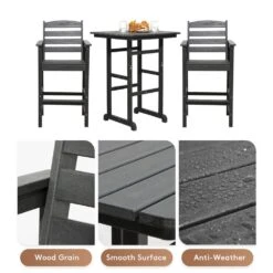 3-Pieces HDPE Plastic Square 46 In. Outdoor Bar Set In Gray -More Furniture Store jearey outdoor bar sets jygjy3jt gray fa 1000