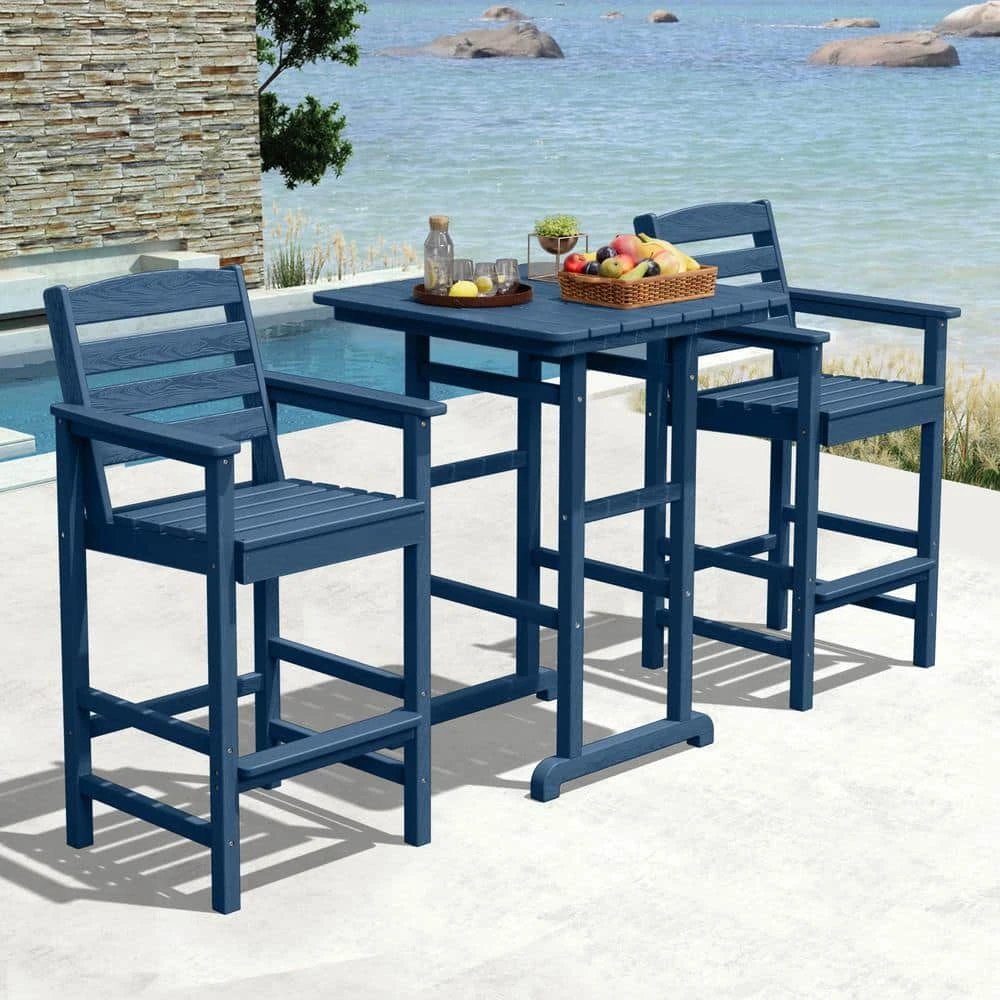 3-Pieces HDPE Plastic Square 46 In. Outdoor Bar Set In Navy 1 3-Pieces HDPE Plastic Square 46 In. Outdoor Bar Set In Navy