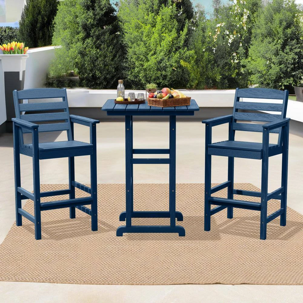 3-Pieces HDPE Plastic Square 46 In. Outdoor Bar Set In Navy 2 3-Pieces HDPE Plastic Square 46 In. Outdoor Bar Set In Navy - Image 2