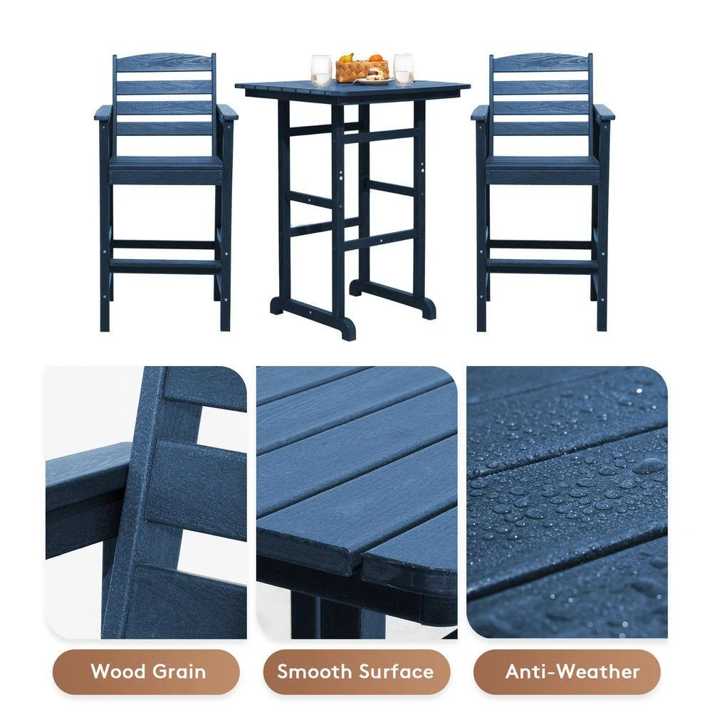 3-Pieces HDPE Plastic Square 46 In. Outdoor Bar Set In Navy 6 3-Pieces HDPE Plastic Square 46 In. Outdoor Bar Set In Navy - Image 6
