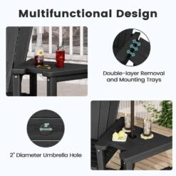 Black HDPE Outdoor Weather-Resistant Bistro Set Bar Stool With Double-Layer Tray And Umbrella Hole (2-Pack) -More Furniture Store jearey outdoor bar stools scltqwgby bk 1f 1000