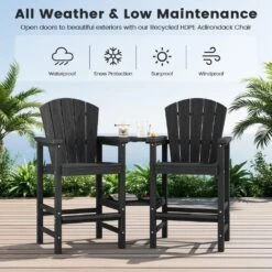 Black HDPE Outdoor Weather-Resistant Bistro Set Bar Stool With Double-Layer Tray And Umbrella Hole (2-Pack) -More Furniture Store jearey outdoor bar stools scltqwgby bk 44 1000
