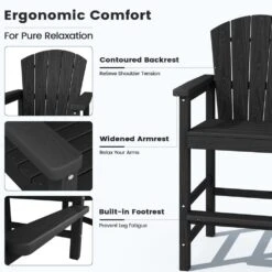 Black HDPE Outdoor Weather-Resistant Bistro Set Bar Stool With Double-Layer Tray And Umbrella Hole (2-Pack) -More Furniture Store jearey outdoor bar stools scltqwgby bk 4f 1000