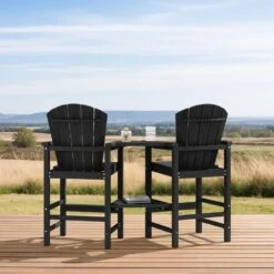 Black HDPE Outdoor Weather-Resistant Bistro Set Bar Stool With Double-Layer Tray And Umbrella Hole (2-Pack) -More Furniture Store jearey outdoor bar stools scltqwgby bk 66 1000