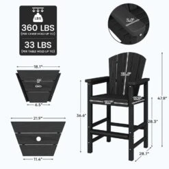 Black HDPE Outdoor Weather-Resistant Bistro Set Bar Stool With Double-Layer Tray And Umbrella Hole (2-Pack) -More Furniture Store jearey outdoor bar stools scltqwgby bk c3 1000