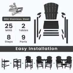 Black HDPE Outdoor Weather-Resistant Bistro Set Bar Stool With Double-Layer Tray And Umbrella Hole (2-Pack) -More Furniture Store jearey outdoor bar stools scltqwgby bk fa 1000