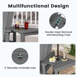 Gray HDPE Outdoor Weather-Resistant Bistro Set Bar Stool With Double-Layer Tray And Umbrella Hole (2-Pack) -More Furniture Store jearey outdoor bar stools scltqwgby gr 1f 1000