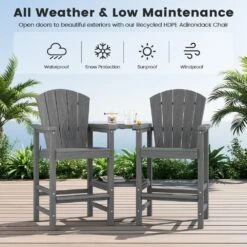 Gray HDPE Outdoor Weather-Resistant Bistro Set Bar Stool With Double-Layer Tray And Umbrella Hole (2-Pack) -More Furniture Store jearey outdoor bar stools scltqwgby gr 44 1000
