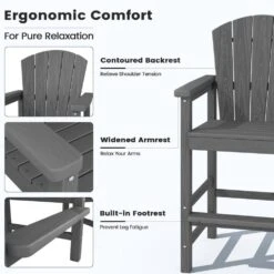 Gray HDPE Outdoor Weather-Resistant Bistro Set Bar Stool With Double-Layer Tray And Umbrella Hole (2-Pack) -More Furniture Store jearey outdoor bar stools scltqwgby gr 4f 1000