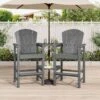 Gray HDPE Outdoor Weather-Resistant Bistro Set Bar Stool With Double-Layer Tray And Umbrella Hole (2-Pack)
