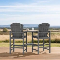 Gray HDPE Outdoor Weather-Resistant Bistro Set Bar Stool With Double-Layer Tray And Umbrella Hole (2-Pack) -More Furniture Store jearey outdoor bar stools scltqwgby gr 66 1000