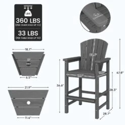 Gray HDPE Outdoor Weather-Resistant Bistro Set Bar Stool With Double-Layer Tray And Umbrella Hole (2-Pack) -More Furniture Store jearey outdoor bar stools scltqwgby gr c3 1000