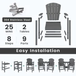 Gray HDPE Outdoor Weather-Resistant Bistro Set Bar Stool With Double-Layer Tray And Umbrella Hole (2-Pack) -More Furniture Store jearey outdoor bar stools scltqwgby gr fa 1000