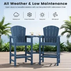 Navy Blue HDPE Outdoor Weather-Resistant Bistro Set Bar Stool With Double-Layer Tray And Umbrella Hole (2-Pack) 13 Navy Blue HDPE Outdoor Weather-Resistant Bistro Set Bar Stool With Double-Layer Tray And Umbrella Hole (2-Pack) -More Furniture Store jearey outdoor bar stools scltqwgby na 44 1000