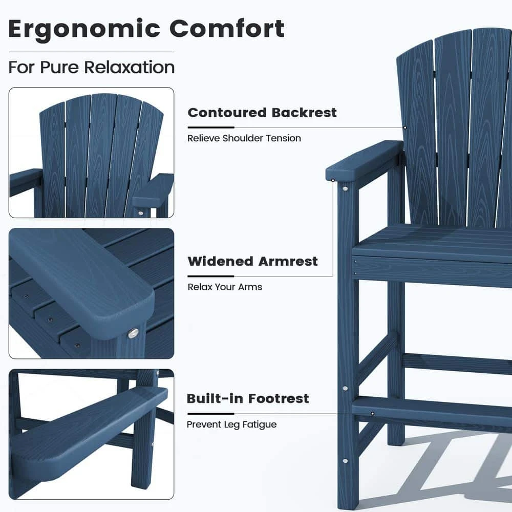 Navy Blue HDPE Outdoor Weather-Resistant Bistro Set Bar Stool With Double-Layer Tray And Umbrella Hole (2-Pack) 4 Navy Blue HDPE Outdoor Weather-Resistant Bistro Set Bar Stool With Double-Layer Tray And Umbrella Hole (2-Pack) - Image 4