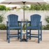 Navy Blue HDPE Outdoor Weather-Resistant Bistro Set Bar Stool With Double-Layer Tray And Umbrella Hole (2-Pack)