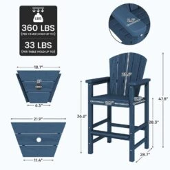 Navy Blue HDPE Outdoor Weather-Resistant Bistro Set Bar Stool With Double-Layer Tray And Umbrella Hole (2-Pack) 10 Navy Blue HDPE Outdoor Weather-Resistant Bistro Set Bar Stool With Double-Layer Tray And Umbrella Hole (2-Pack) -More Furniture Store jearey outdoor bar stools scltqwgby na c3 1000