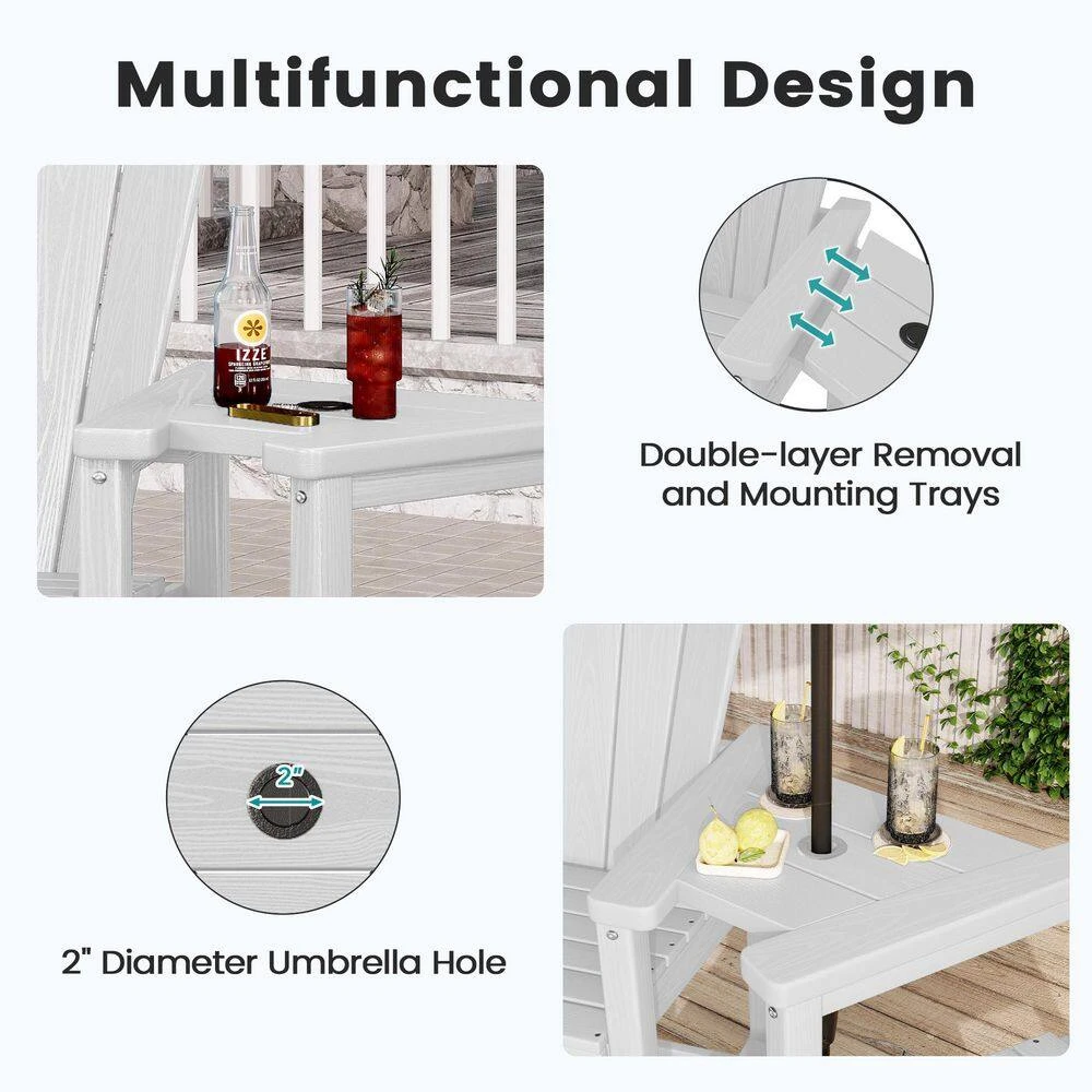 White HDPE Outdoor Weather-Resistant Bistro Set Bar Stool With Double-Layer Tray And Umbrella Hole (2-Pack) 5 White HDPE Outdoor Weather-Resistant Bistro Set Bar Stool With Double-Layer Tray And Umbrella Hole (2-Pack) - Image 5