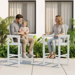 White HDPE Outdoor Weather-Resistant Bistro Set Bar Stool With Double-Layer Tray And Umbrella Hole (2-Pack) 15 White HDPE Outdoor Weather-Resistant Bistro Set Bar Stool With Double-Layer Tray And Umbrella Hole (2-Pack) -More Furniture Store jearey outdoor bar stools scltqwgby wh 31 1000