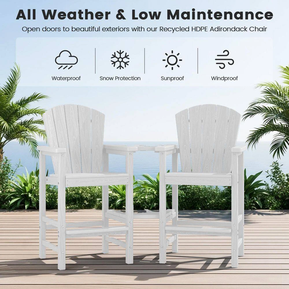 White HDPE Outdoor Weather-Resistant Bistro Set Bar Stool With Double-Layer Tray And Umbrella Hole (2-Pack) 6 White HDPE Outdoor Weather-Resistant Bistro Set Bar Stool With Double-Layer Tray And Umbrella Hole (2-Pack) - Image 6