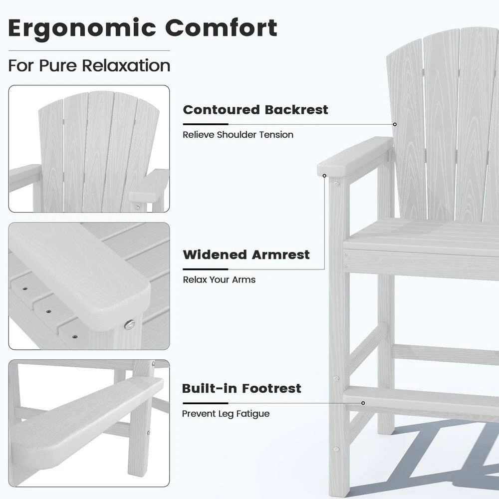 White HDPE Outdoor Weather-Resistant Bistro Set Bar Stool With Double-Layer Tray And Umbrella Hole (2-Pack) 4 White HDPE Outdoor Weather-Resistant Bistro Set Bar Stool With Double-Layer Tray And Umbrella Hole (2-Pack) - Image 4