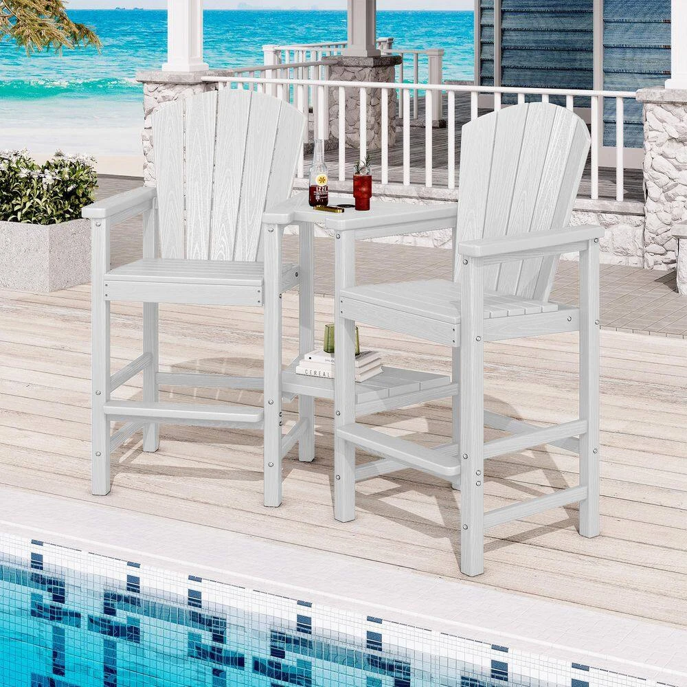 White HDPE Outdoor Weather-Resistant Bistro Set Bar Stool With Double-Layer Tray And Umbrella Hole (2-Pack) 2 White HDPE Outdoor Weather-Resistant Bistro Set Bar Stool With Double-Layer Tray And Umbrella Hole (2-Pack) - Image 2