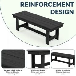56.3 In. W Outdoor Patio HDPE Plastic All-Weather Resistant Ottoman Backless Dining Bench In Black -More Furniture Store jearey outdoor benches jycd bk 1f 1000