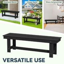 56.3 In. W Outdoor Patio HDPE Plastic All-Weather Resistant Ottoman Backless Dining Bench In Black -More Furniture Store jearey outdoor benches jycd bk 44 1000