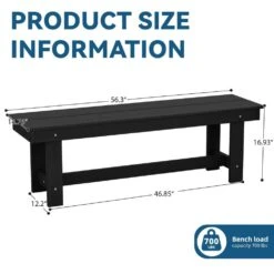 56.3 In. W Outdoor Patio HDPE Plastic All-Weather Resistant Ottoman Backless Dining Bench In Black -More Furniture Store jearey outdoor benches jycd bk 76 1000