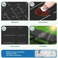 56.3 In. W Outdoor Patio HDPE Plastic All-Weather Resistant Ottoman Backless Dining Bench In Black -More Furniture Store jearey outdoor benches jycd bk c3 1000