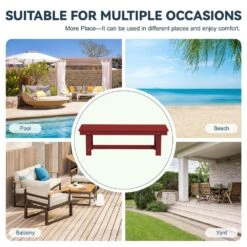 56.3 In. W Outdoor Patio HDPE Plastic All-Weather Resistant Ottoman Backless Dining Bench In Dark Red 12 56.3 In. W Outdoor Patio HDPE Plastic All-Weather Resistant Ottoman Backless Dining Bench In Dark Red -More Furniture Store jearey outdoor benches jycd drd 4f 1000