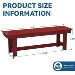 56.3 In. W Outdoor Patio HDPE Plastic All-Weather Resistant Ottoman Backless Dining Bench In Dark Red 16 56.3 In. W Outdoor Patio HDPE Plastic All-Weather Resistant Ottoman Backless Dining Bench In Dark Red -More Furniture Store jearey outdoor benches jycd drd 76 1000