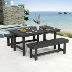 56.3 In. W Outdoor Patio HDPE Plastic All-Weather Resistant Ottoman Backless Dining Bench In Gray -More Furniture Store jearey outdoor benches jycd gr 31 1000
