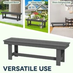 56.3 In. W Outdoor Patio HDPE Plastic All-Weather Resistant Ottoman Backless Dining Bench In Gray -More Furniture Store jearey outdoor benches jycd gr 44 1000