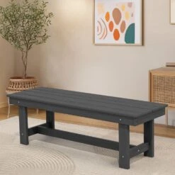 56.3 In. W Outdoor Patio HDPE Plastic All-Weather Resistant Ottoman Backless Dining Bench In Gray
