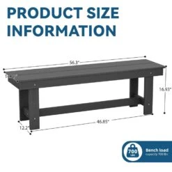 56.3 In. W Outdoor Patio HDPE Plastic All-Weather Resistant Ottoman Backless Dining Bench In Gray -More Furniture Store jearey outdoor benches jycd gr 76 1000