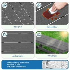 56.3 In. W Outdoor Patio HDPE Plastic All-Weather Resistant Ottoman Backless Dining Bench In Gray -More Furniture Store jearey outdoor benches jycd gr c3 1000