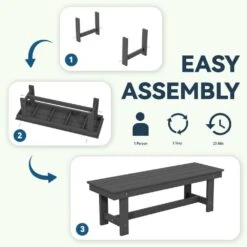 56.3 In. W Outdoor Patio HDPE Plastic All-Weather Resistant Ottoman Backless Dining Bench In Gray -More Furniture Store jearey outdoor benches jycd gr fa 1000