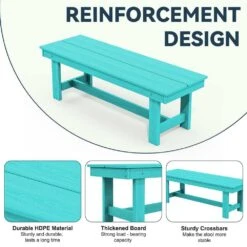56.3 In. W Outdoor Patio HDPE Plastic All-Weather Resistant Ottoman Backless Dining Bench In Peacock Blue -More Furniture Store jearey outdoor benches jycd kql 1f 1000