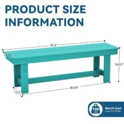 56.3 In. W Outdoor Patio HDPE Plastic All-Weather Resistant Ottoman Backless Dining Bench In Peacock Blue -More Furniture Store jearey outdoor benches jycd kql 76 1000