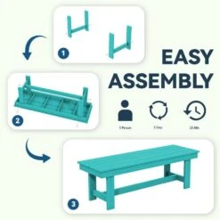 56.3 In. W Outdoor Patio HDPE Plastic All-Weather Resistant Ottoman Backless Dining Bench In Peacock Blue -More Furniture Store jearey outdoor benches jycd kql fa 1000