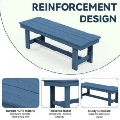 56.3 In. W Outdoor Patio HDPE Plastic All-Weather Resistant Ottoman Backless Dining Bench In Navy Blue -More Furniture Store jearey outdoor benches jycd na 1f 1000