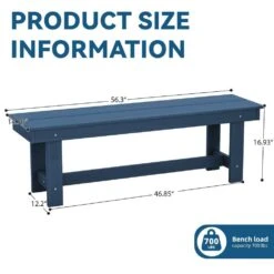 56.3 In. W Outdoor Patio HDPE Plastic All-Weather Resistant Ottoman Backless Dining Bench In Navy Blue -More Furniture Store jearey outdoor benches jycd na 76 1000