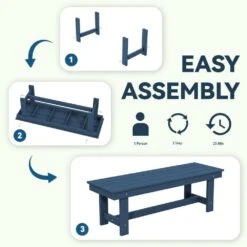 56.3 In. W Outdoor Patio HDPE Plastic All-Weather Resistant Ottoman Backless Dining Bench In Navy Blue -More Furniture Store jearey outdoor benches jycd na fa 1000