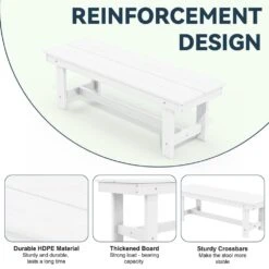 56.3 In. W Outdoor Patio HDPE Plastic All-Weather Resistant Ottoman Backless Dining Bench In White 13 56.3 In. W Outdoor Patio HDPE Plastic All-Weather Resistant Ottoman Backless Dining Bench In White -More Furniture Store jearey outdoor benches jycd wh 1f 1000