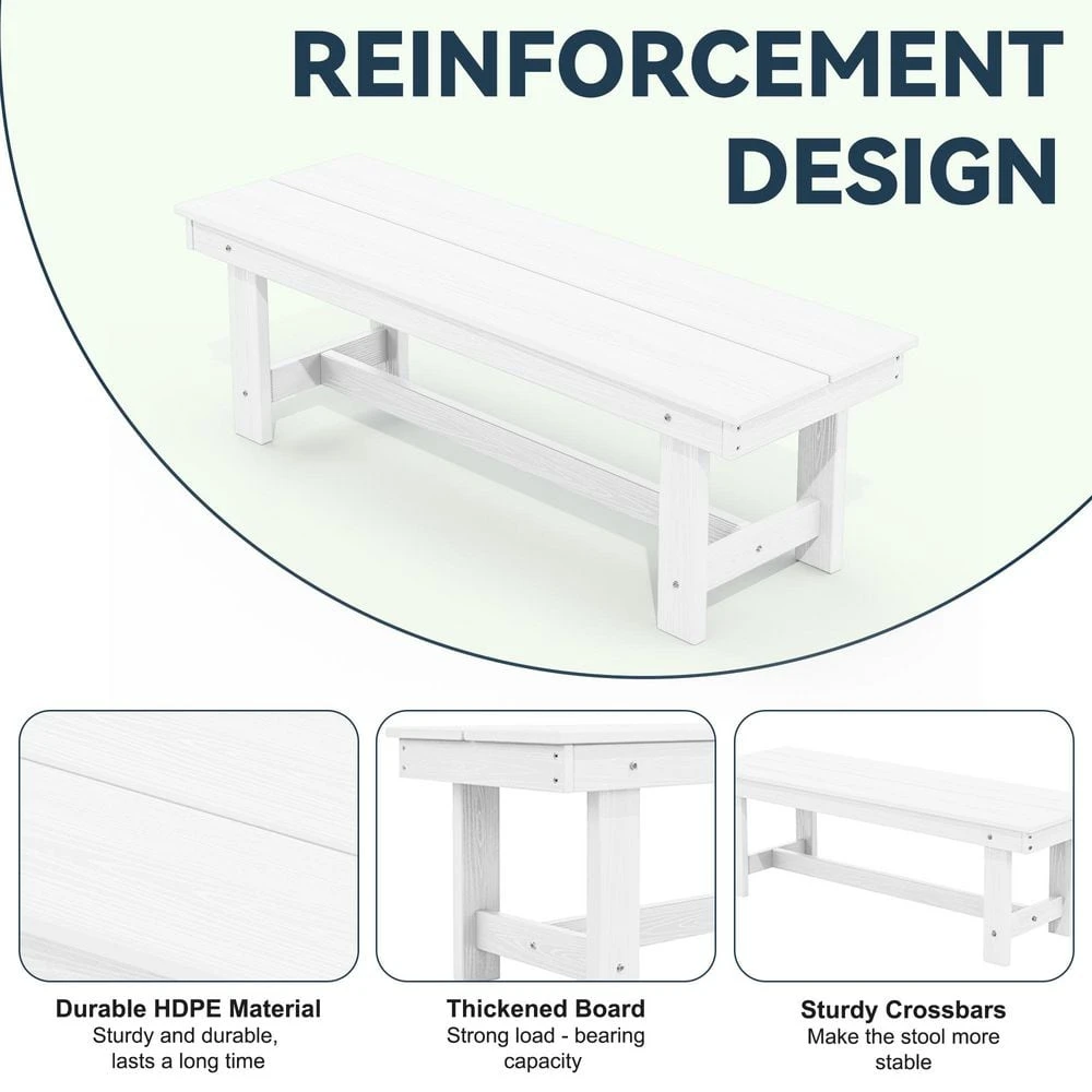 56.3 In. W Outdoor Patio HDPE Plastic All-Weather Resistant Ottoman Backless Dining Bench In White 5 56.3 In. W Outdoor Patio HDPE Plastic All-Weather Resistant Ottoman Backless Dining Bench In White - Image 5